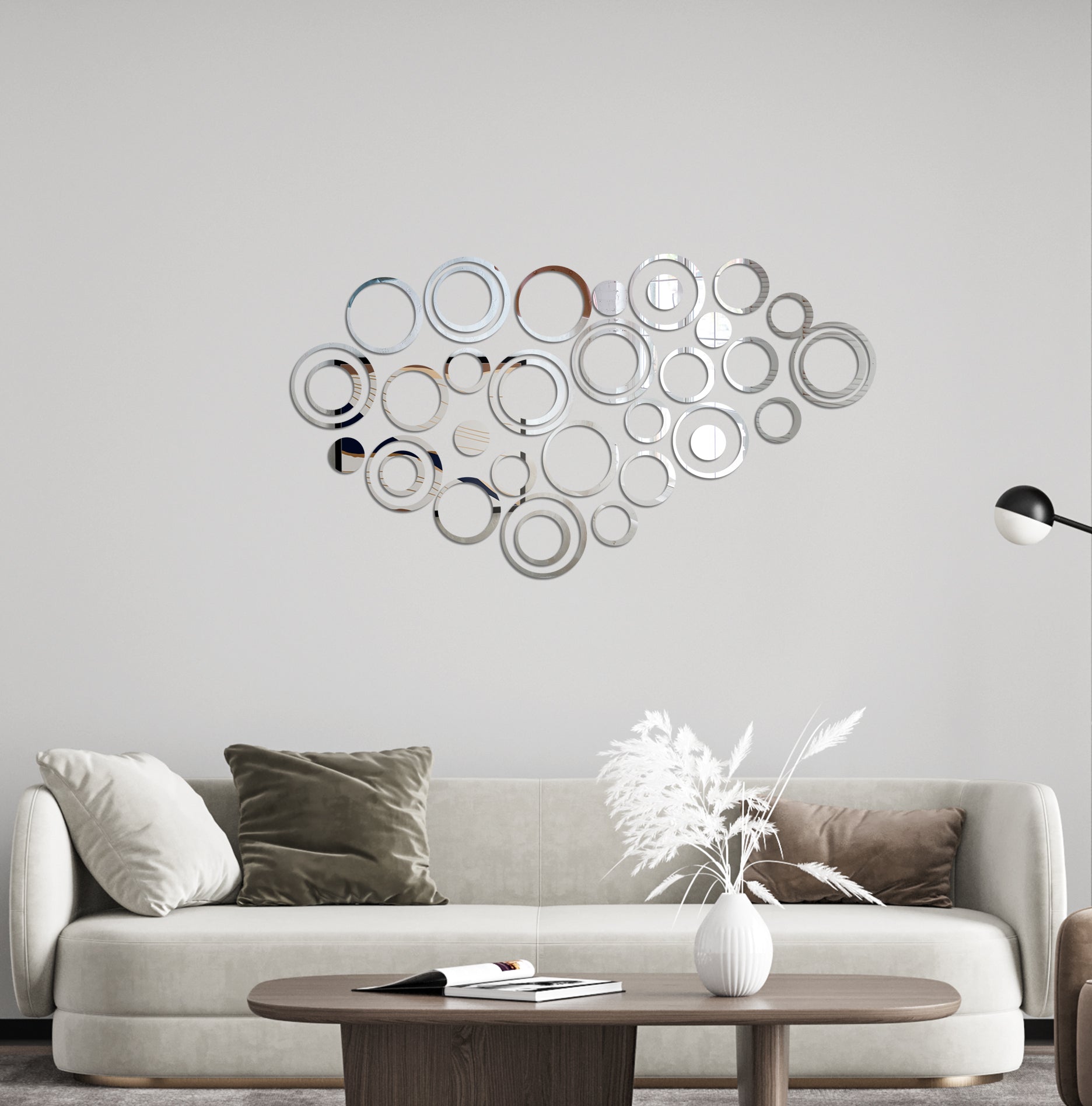 Meraki Mart Non Glass Home and Circle Design Wall Stickers 3D Acrylic Wall  Mirror Sticker DIY Tiles Wall Decoration Decor Art for Living Room, Home,  Bedroom, Office and Washroom - 28 Pcs, Silver